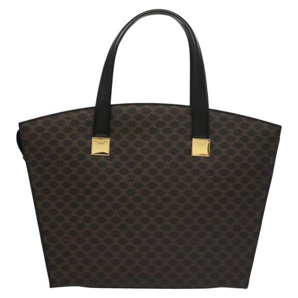 CELINE Macadam Canvas Hand Bag Pvc Leather Brown Gold - Picture 3 of 13